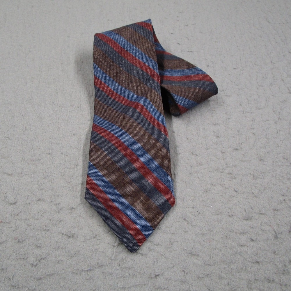 Ferrell Reed Irish Linen Striped Tie Brown Blue Red Hand Made Men 3.25" Width